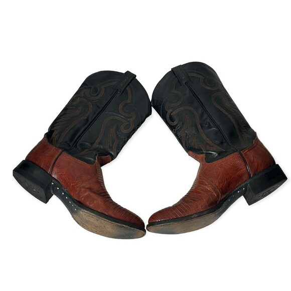 Tony Lama Exotic Lizard Western Cowboy Boots Men’s Sz 10 EE Black Brown Vintage main image 2